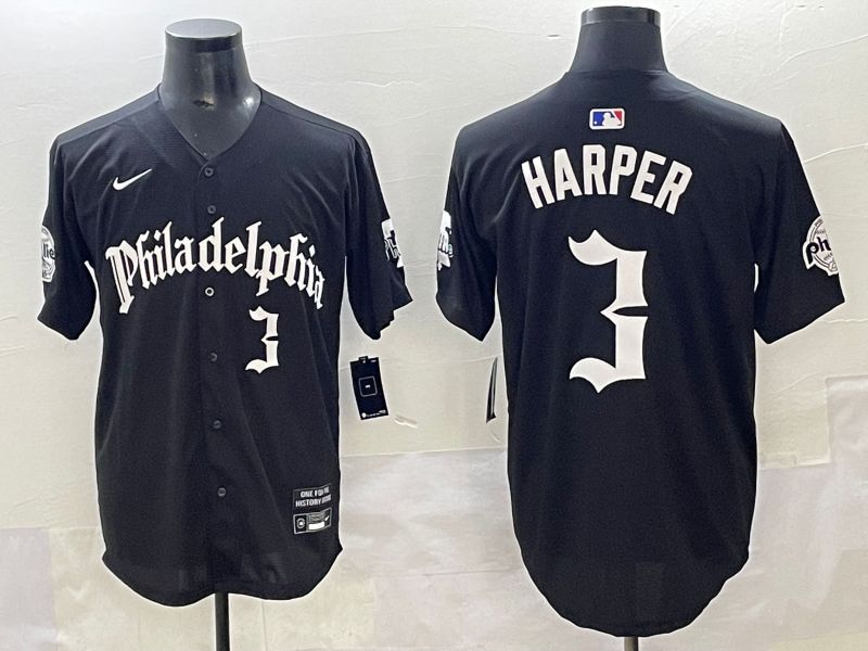 Men 2025 Philadelphia Phillies #3 Harper Black Five generations Joint Name Nike MLB Jersey style 4->philadelphia phillies->MLB Jersey